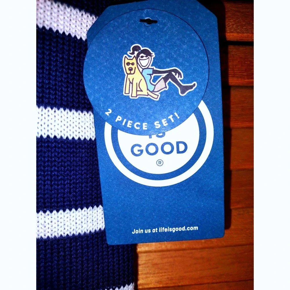 Life is Good Knit Sweater Lounge Set Navy Blue NEW Womens Medium Striped‎ Daisy
